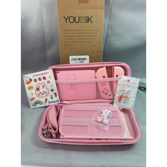 Pink Travel Case for Nintendo Switch W/ Accessories - Picture 2 of 4